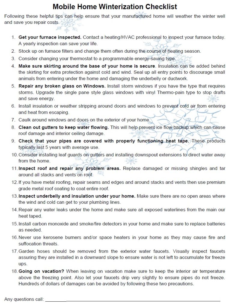 mobile home cold weather checklist for payment buyers